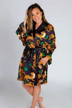The Tamer | Ladies Unisex Tiger Print Satin Kimono