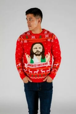 Santa Is Fake News | Men's Jesus Christ Xmas Sweater -US Clothing Sales Store 08 07 2020 Xmas Sweaters Underwear Turtlenecks Thanksgiving Studio 4489 Edit