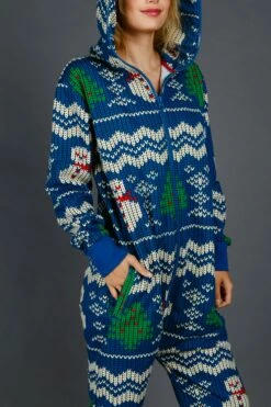 The Eggnog Aficionado | Ladies Unisex Snowman Print Blue Christmas Onesie -US Clothing Sales Store 08 29 Christmas GuysSuits IMG 4466