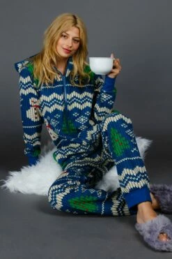 The Eggnog Aficionado | Ladies Unisex Snowman Print Blue Christmas Onesie -US Clothing Sales Store 08 29 Christmas GuysSuits IMG 4472 Edit