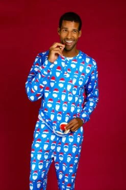 The 50 Shades Of Santa | Mens Blue Santa Faces Christmas Pajama Top -US Clothing Sales Store 08 29 Christmas GuysSuits IMG 4571 Edit