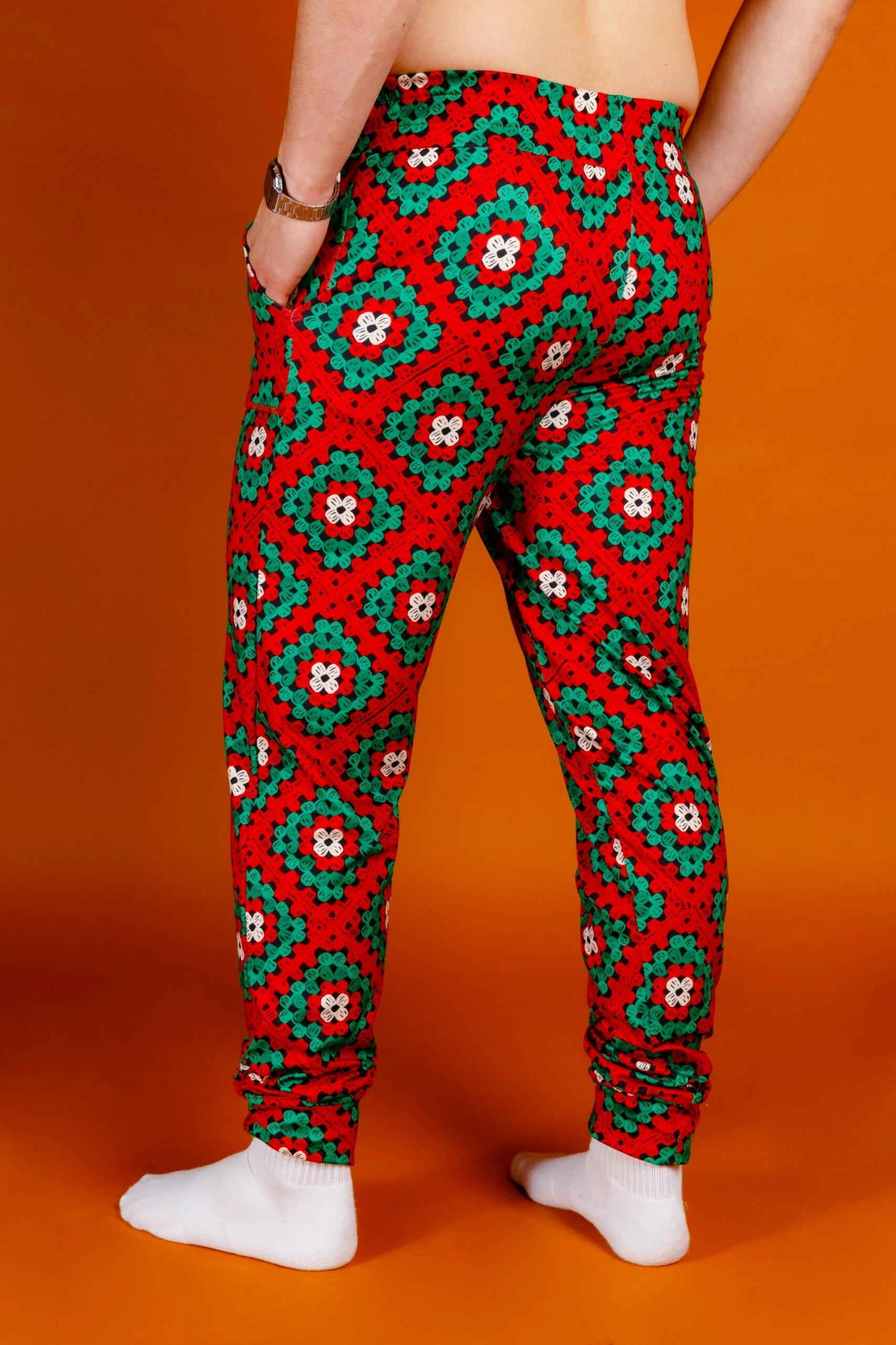 The Quilty Pleasure | Mens Red And Green Afghan Christmas Pajama Bottom 4 The Quilty Pleasure | Mens Red And Green Afghan Christmas Pajama Bottom - Image 2