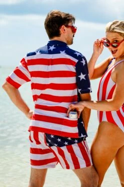 The Johnny Adams | Men's American Flag Stretch Hawaiian Shirt -US Clothing Sales Store 20190308 M USASwim SpringShoot SombreroBeach MLR CA5A3216
