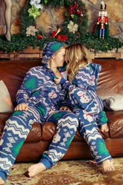 The Eggnog Aficionado | Blue Snowman Print Christmas Onesie