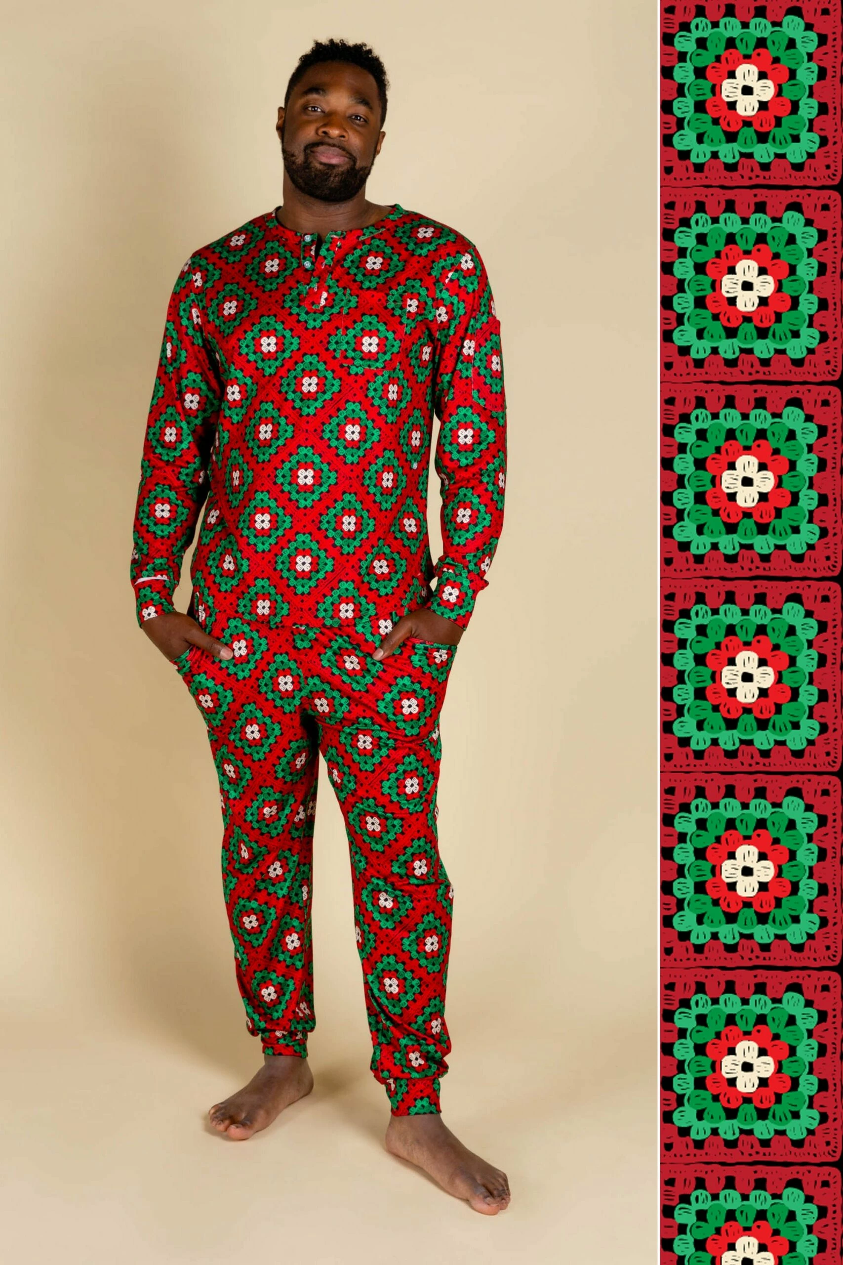 The Quilty Pleasure | Mens Red And Green Afghan Christmas Pajama Bottom 6 The Quilty Pleasure | Mens Red And Green Afghan Christmas Pajama Bottom - Image 4